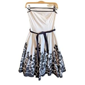 Ruby Rox Strapless Floral Paisley Cocktail Dress 3/4 Ivory Black White 50s Style